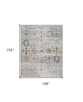 9' X 13' Ivory Red and Blue Floral Power Loom Area Rug