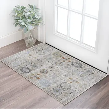 2' X 3' Ivory Red and Blue Floral Power Loom Area Rug