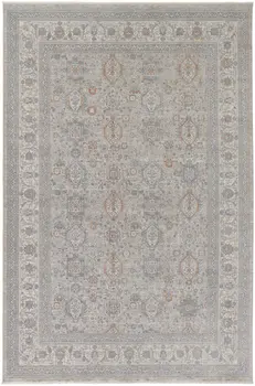 12' X 15' Silver Taupe and Blue Oriental Power Loom Worn Faded Area Rug With Fringe