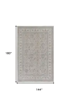 12' X 15' Silver Taupe and Blue Oriental Power Loom Worn Faded Area Rug With Fringe