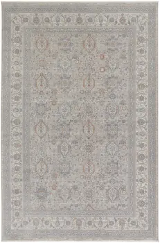12' X 15' Silver Taupe and Blue Oriental Power Loom Worn Faded Area Rug With Fringe