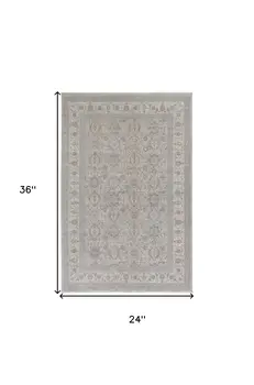 2' X 3' Silver Taupe and Blue Oriental Power Loom Worn Faded Area Rug With Fringe