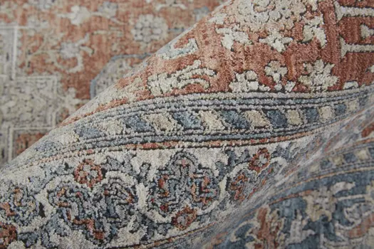 12' X 15' Blue and Red Oriental Power Loom Worn Faded Area Rug With Fringe