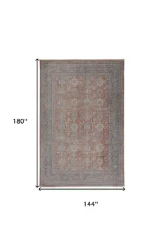 12' X 15' Blue and Red Oriental Power Loom Worn Faded Area Rug With Fringe