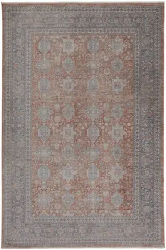 12' X 15' Blue and Red Oriental Power Loom Worn Faded Area Rug With Fringe