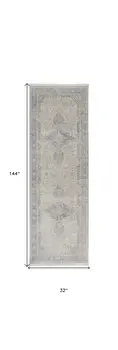 12' Gray Blue and Taupe Oriental Power Loom Worn Faded Runner Rug With Fringe