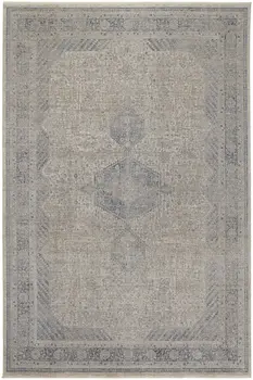 2' X 3' Gray Blue and Taupe Oriental Power Loom Worn Faded Area Rug With Fringe