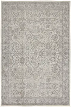 7' X 10' Gray and Ivory Oriental Power Loom Worn Faded Area Rug With Fringe