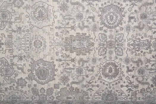 8' X 10' Gray and Ivory Oriental Power Loom Worn Faded Area Rug With Fringe