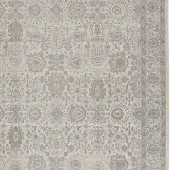 8' X 10' Gray and Ivory Oriental Power Loom Worn Faded Area Rug With Fringe