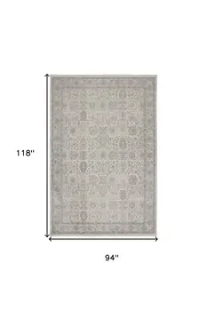 8' X 10' Gray and Ivory Oriental Power Loom Worn Faded Area Rug With Fringe