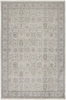 9' X 13' Gray and Ivory Oriental Power Loom Worn Faded Area Rug With Fringe