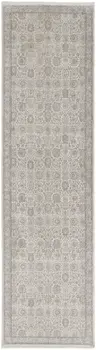 8' Gray and Ivory Oriental Power Loom Worn Faded Runner Rug With Fringe