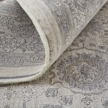 10' Gray and Ivory Oriental Power Loom Runner Rug With Fringe