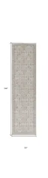 12' Gray and Ivory Oriental Power Loom Worn Faded Runner Rug With Fringe