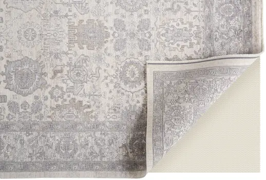 2' X 3' Gray and Ivory Oriental Power Loom Worn Faded Area Rug With Fringe