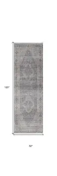 10' Gray Blue and Red Oriental Power Loom Runner Rug With Fringe