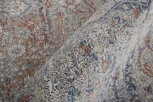 10' Gray Ivory and Orange Oriental Power Loom Runner Rug With Fringe