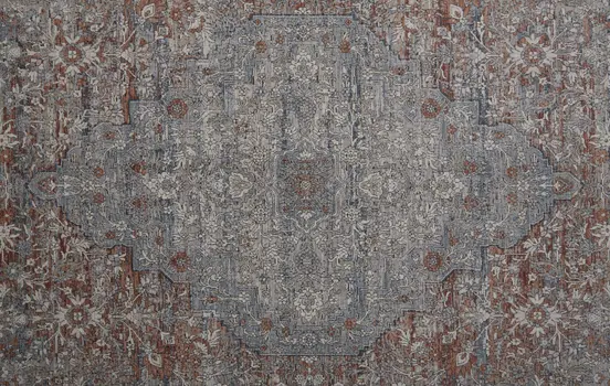 12' Gray Ivory and Orange Oriental Power Loom Worn Faded Runner Rug With Fringe