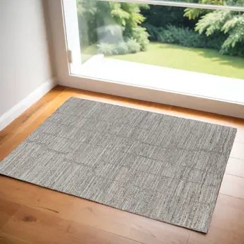2' X 3' Taupe and Gray Abstract Hand Woven Worn Faded Area Rug