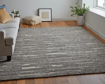 2' X 3' Gray Ivory and Taupe Abstract Hand Woven Area Rug