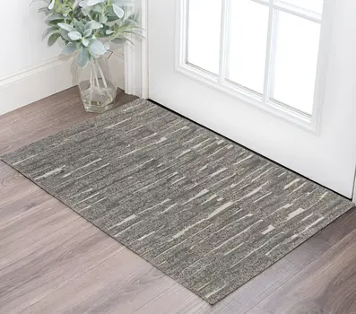 2' X 3' Gray Ivory and Taupe Abstract Hand Woven Area Rug