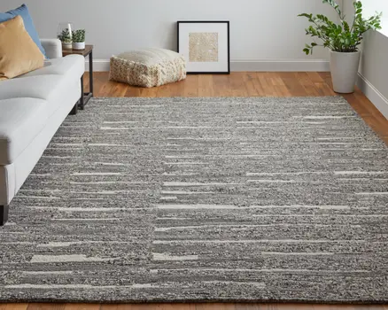 2' X 3' Gray Ivory and Taupe Abstract Hand Woven Area Rug