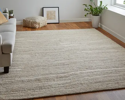 2' X 3' Ivory Abstract Hand Woven Worn Faded Area Rug