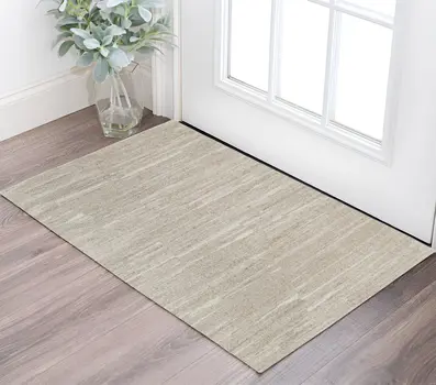 2' X 3' Ivory Abstract Hand Woven Worn Faded Area Rug