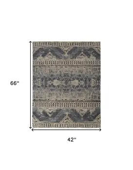 4' X 6' Gray Blue and Ivory Wool Floral Hand Knotted Area Rug