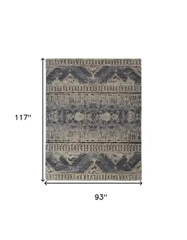 8' X 10' Gray Blue and Ivory Wool Floral Hand Knotted Area Rug