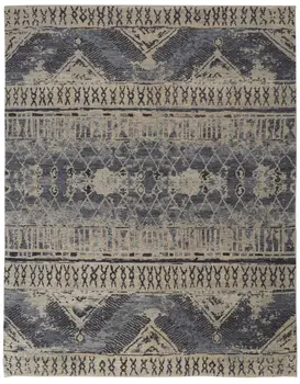 8' X 12' Gray Blue and Ivory Wool Floral Hand Knotted Area Rug