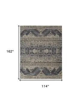 9' X 13' Gray Blue and Ivory Wool Floral Hand Knotted Area Rug