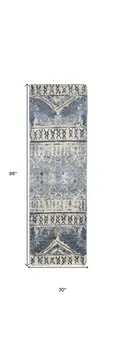 8' Gray Blue and Ivory Wool Floral Hand Knotted Runner Rug