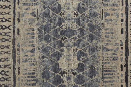 2' X 3' Gray Blue and Ivory Wool Floral Hand Knotted Area Rug