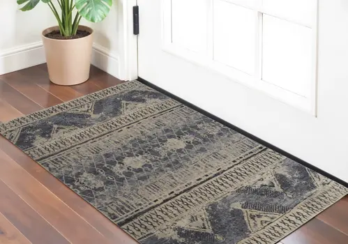 2' X 3' Gray Blue and Ivory Wool Floral Hand Knotted Area Rug