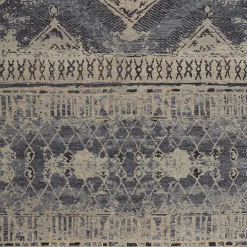 2' X 3' Gray Blue and Ivory Wool Floral Hand Knotted Area Rug