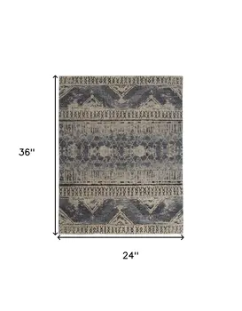 2' X 3' Gray Blue and Ivory Wool Floral Hand Knotted Area Rug