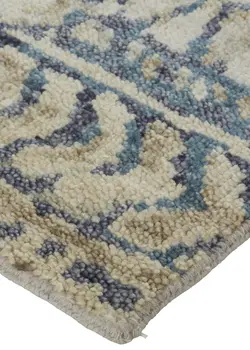 8' X 10' Gray and Blue Wool Geometric Hand Knotted Area Rug