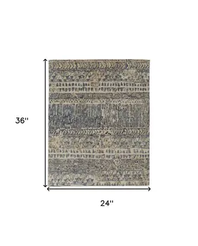 2' X 3' Ivory and Blue Wool Geometric Hand Knotted Area Rug