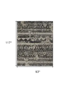 8' X 10' Ivory Gray and Black Wool Geometric Hand Knotted Area Rug