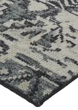 8' X 10' Ivory Gray and Black Wool Geometric Hand Knotted Area Rug