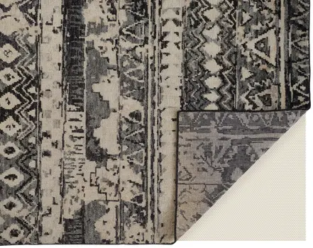 2' X 3' Ivory Gray and Black Wool Geometric Hand Knotted Area Rug