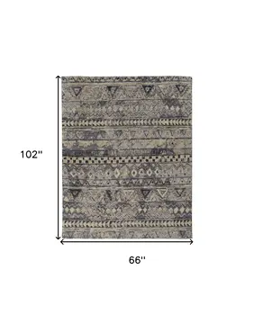 6' X 9' Taupe Gray and Tan Wool Geometric Hand Knotted Area Rug