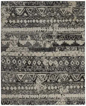8' X 10' Taupe Gray and Tan Wool Geometric Hand Knotted Area Rug