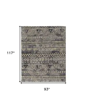 8' X 10' Taupe Gray and Tan Wool Geometric Hand Knotted Area Rug