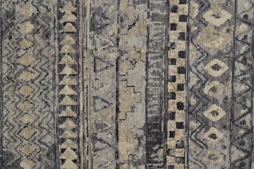 2' X 3' Taupe Gray and Tan Wool Geometric Hand Knotted Area Rug