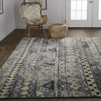 2' X 3' Taupe Gray and Tan Wool Geometric Hand Knotted Area Rug