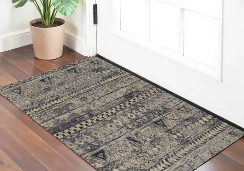 2' X 3' Taupe Gray and Tan Wool Geometric Hand Knotted Area Rug