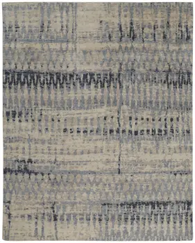 8' X 10' Gray Blue and Ivory Wool Abstract Hand Knotted Area Rug